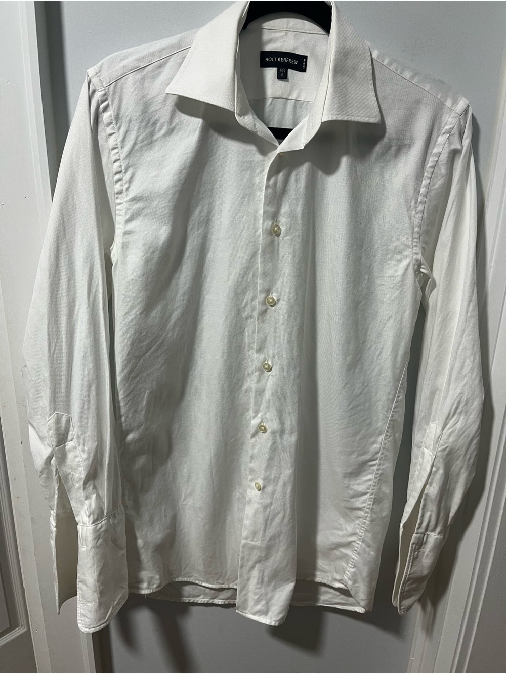Holt Renfrew Men's 14½ White Button Down Dress Shirt French Cuffs Regular Fit